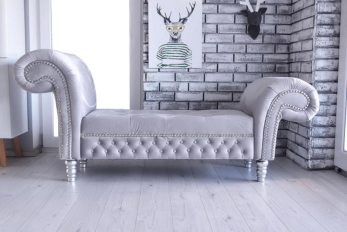 Leňoška LONGUE Velvet Silver II so zníženým bokom