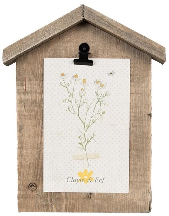 Hnedý antik drevený fotorámik domček s klipom Clipp - 17*3*21 cm / 10*15 cm