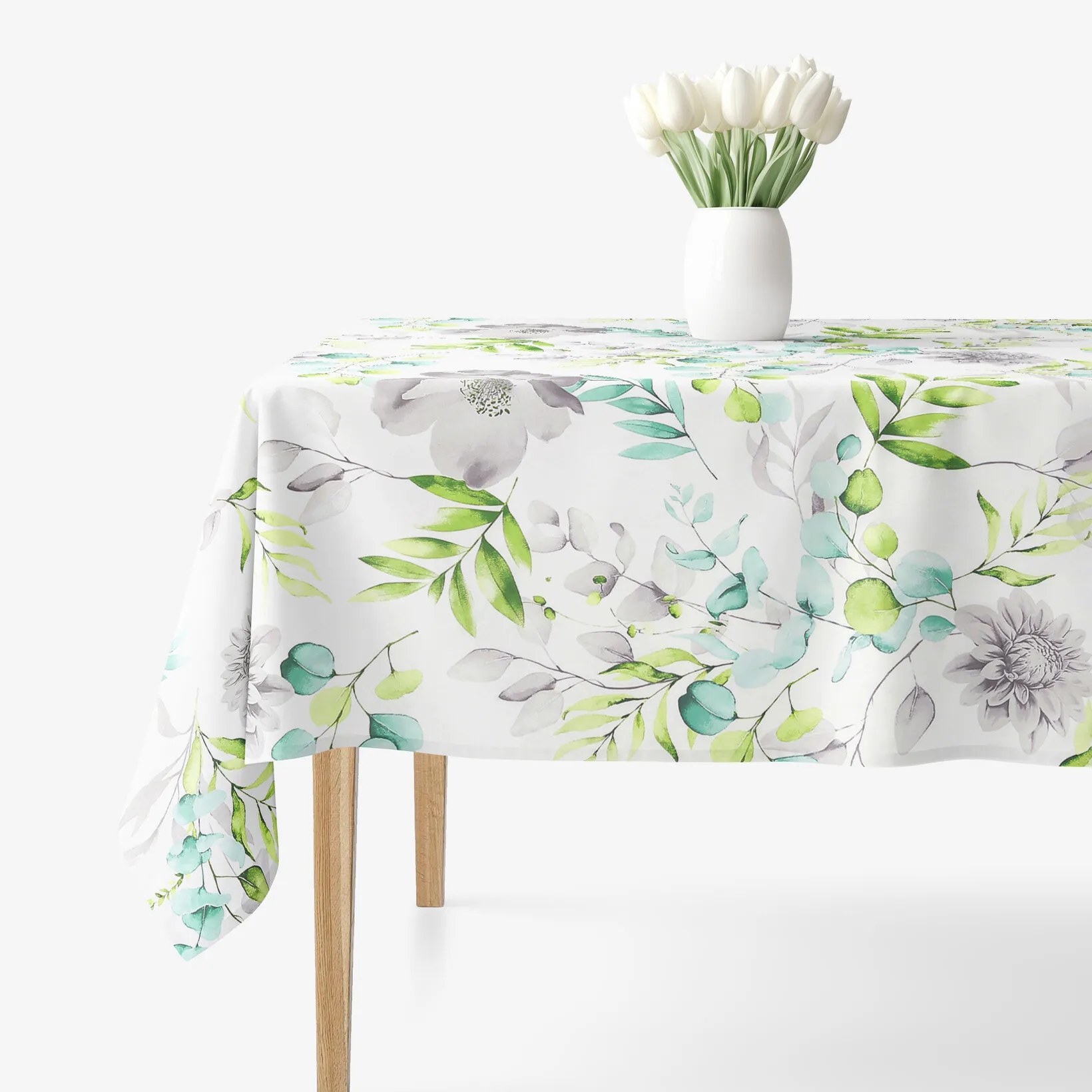 Goldea hranatý obrus 100% bavlnené plátno deluxe - eukalyptus s kvety 80 x 80 cm