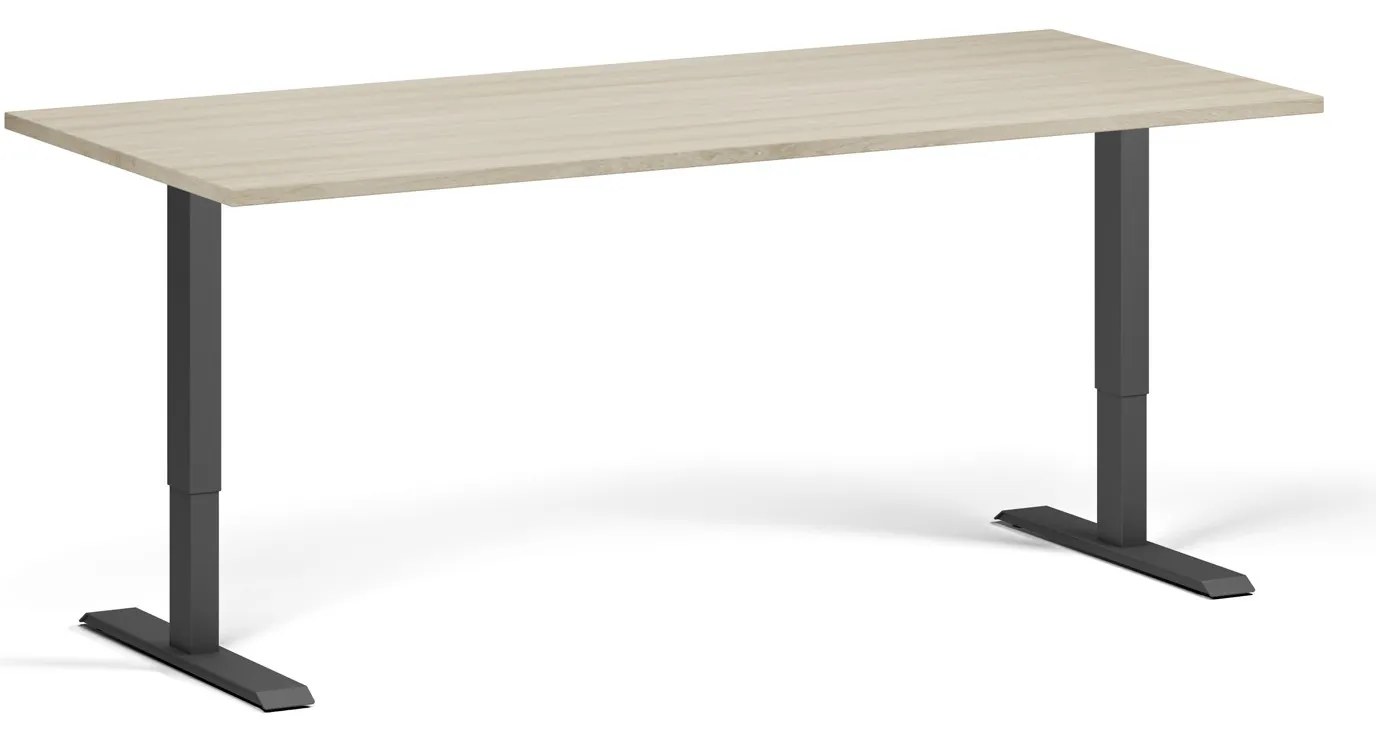 Výškovo nastaviteľný stôl, 180x80 cm, 1 motor, čierna podnož, dub prírodný