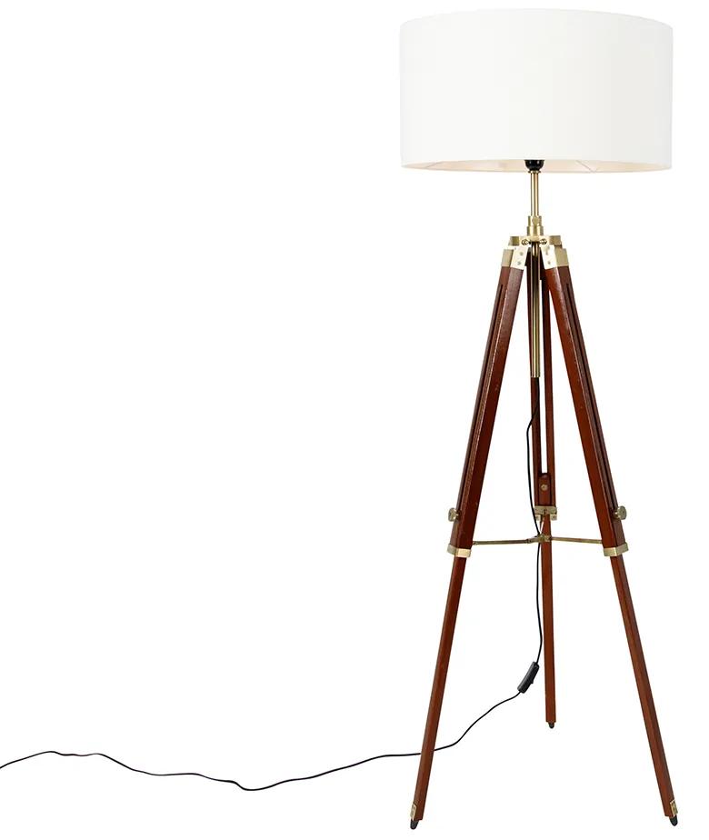 Vintage stojaca lampa mosadz s tienidlom bielym 50 cm trojnožka - Cortin