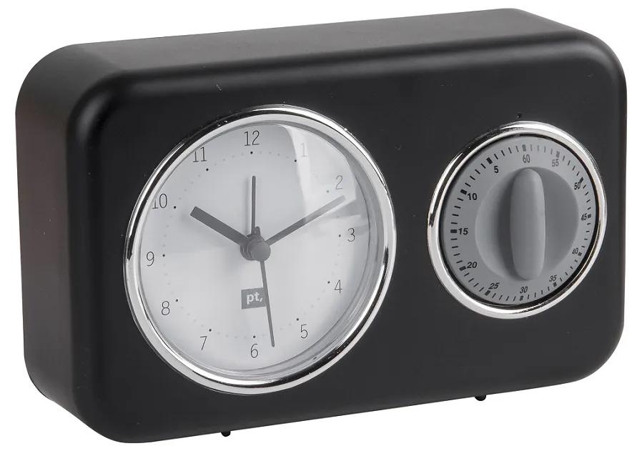 Kuchynské hodiny s časovačom Present Time Nostalgia, PT3375BK, 17cm