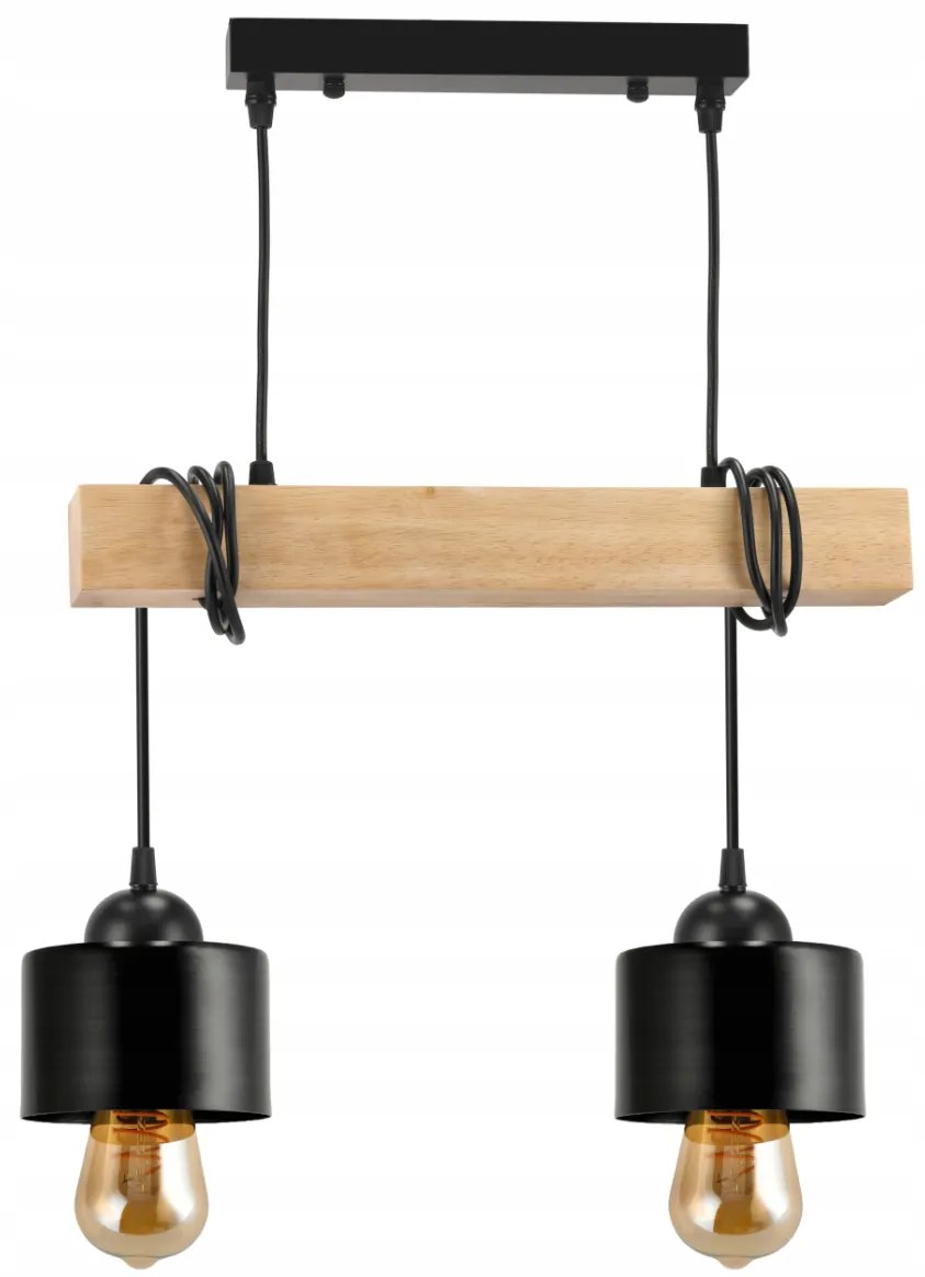 BERGE LED závesné stropné svietidlo drevený trám 2xE27 Luster Loft Cup Black