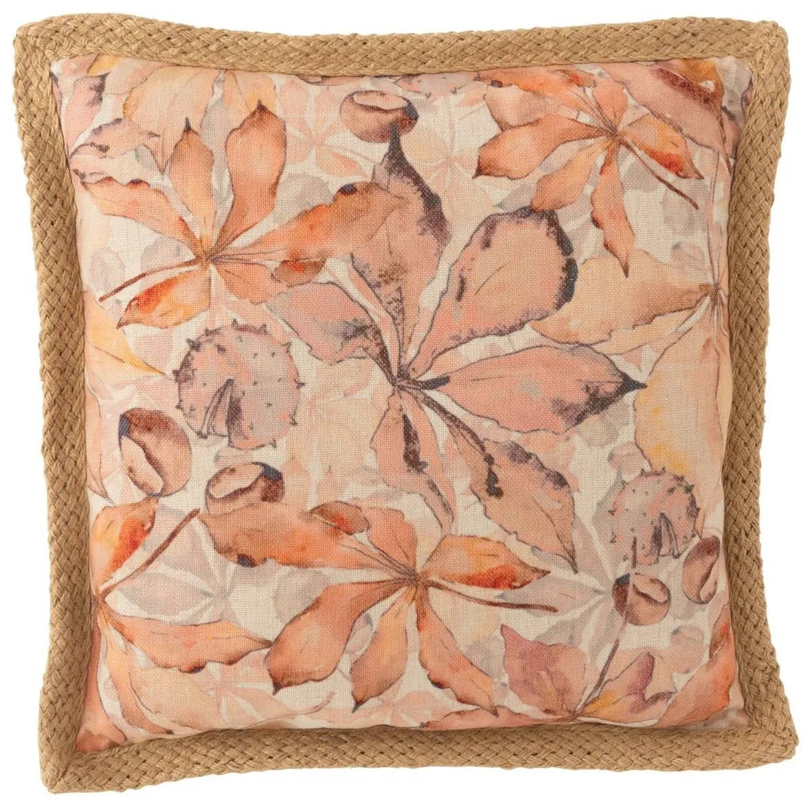 Béžový vankúš s listami a hnedým lemom Garden - 49 * 49cm