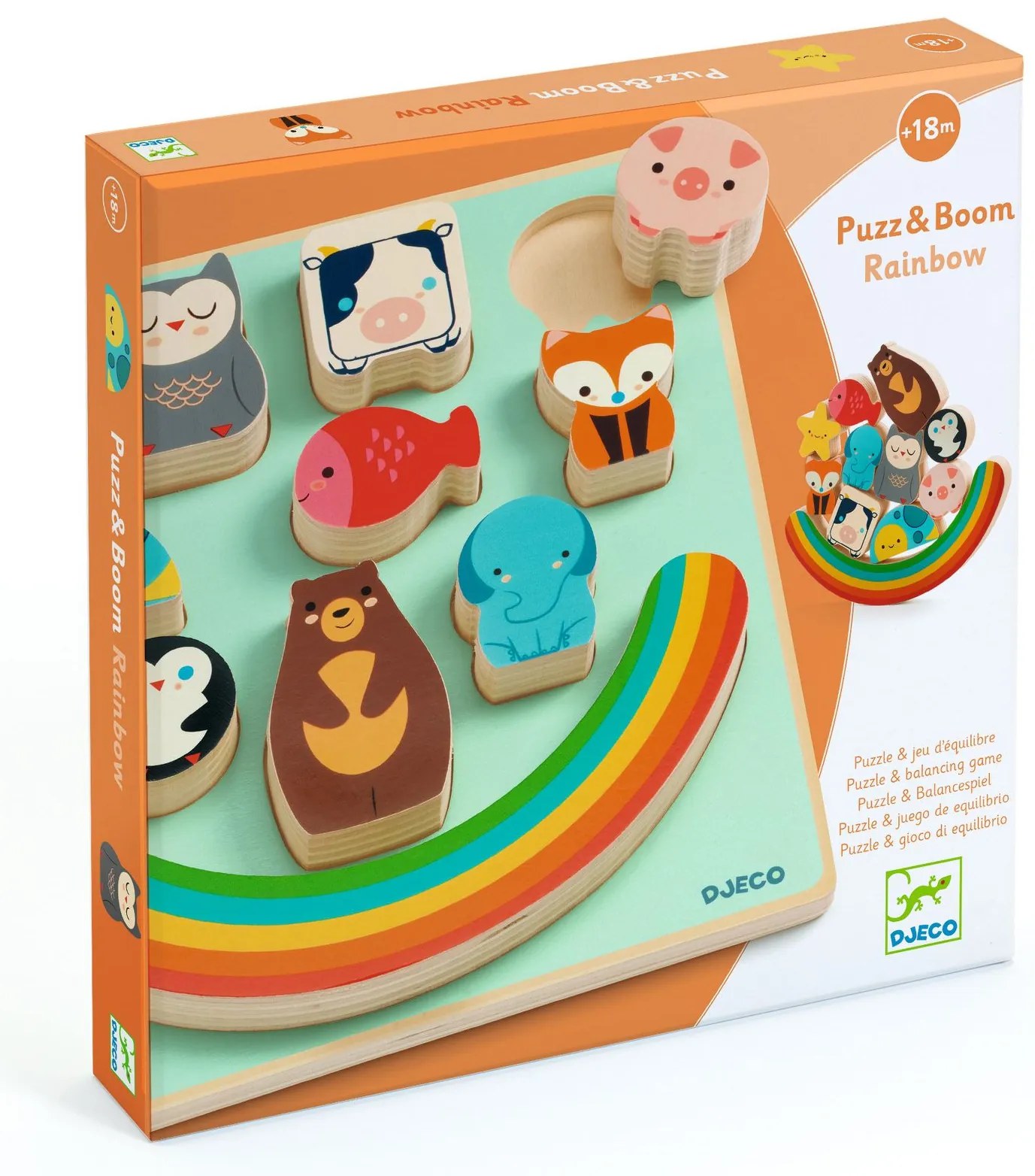 Drevená vkladačka a balančná hra - Zvieratká a dúha