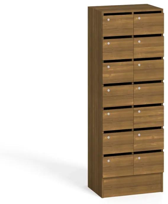 Skriňa s poštovými priehradkami, 14 priehradiek, orech