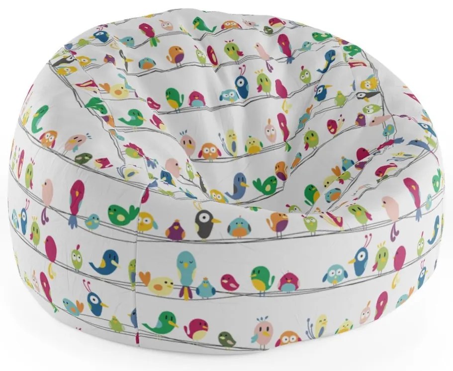 Sedací vak Cocoon vtáčiky - detský, biela