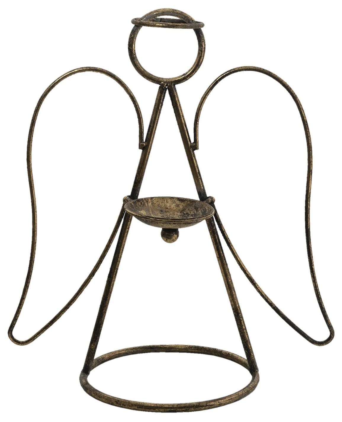 Zlatý antik kovový svietnik Anjel -26*16*21 cm