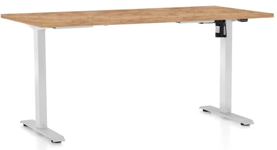Výškovo nastaviteľný stôl OfficeTech A, 160 x 80 cm, biela podnož, dub kraft