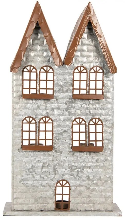 Šedý antik kovový svietnik domček na 5 čajových sviečok Gian - 30*13*54 cm