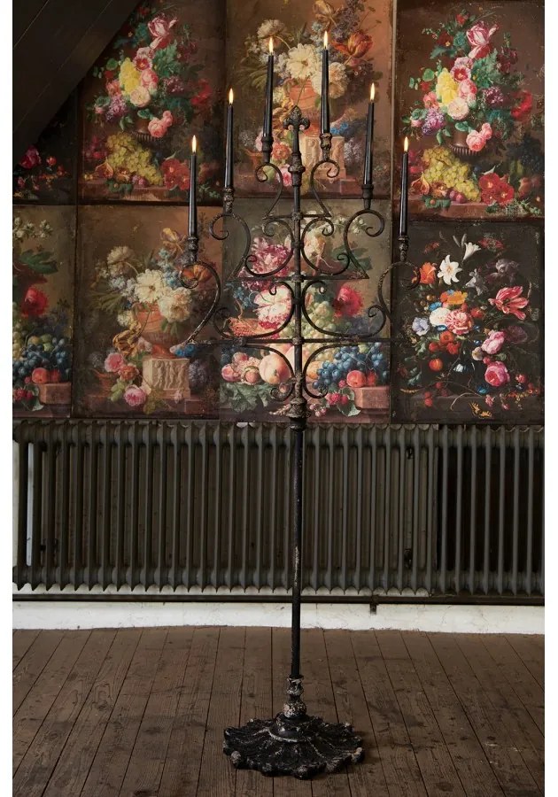 Hnedý antik kovový vysoký svietnik na 6úzkych sviečok Willo - 63*40*170 cm