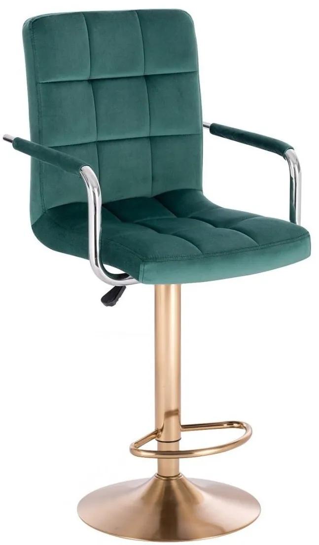 LuxuryForm DESIGN Barová stolička VERONA VELUR na zlatom tanieri - zelená