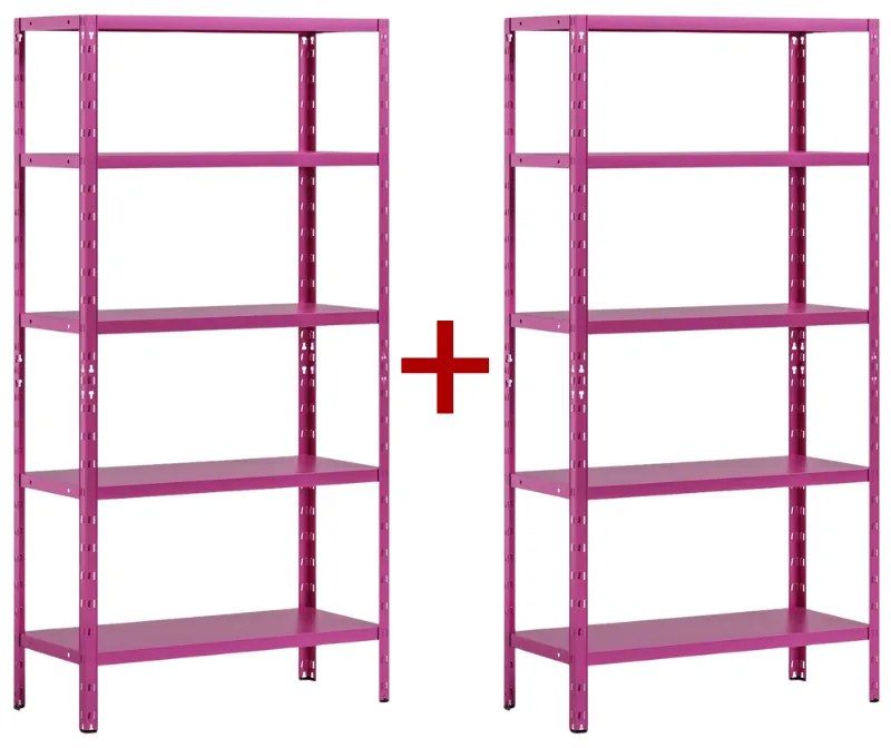 Policový regál 1+1 ZADARMO, 1800x900x400 mm, 5 políc, nosnosť police 70 kg, fialový