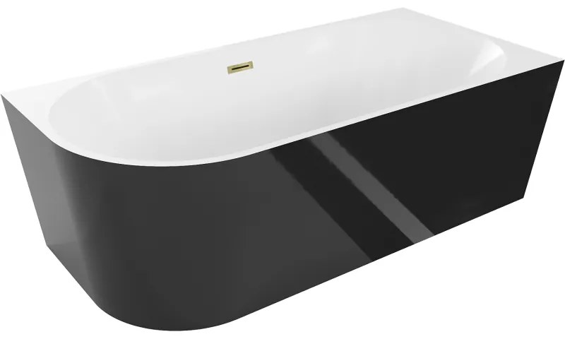 Mexen Mia, voľne stojaca rohová vaňa, pravá, 160 x 75 cm, biela-čierna, zlatý lesklý prepad, 52691607575P-50