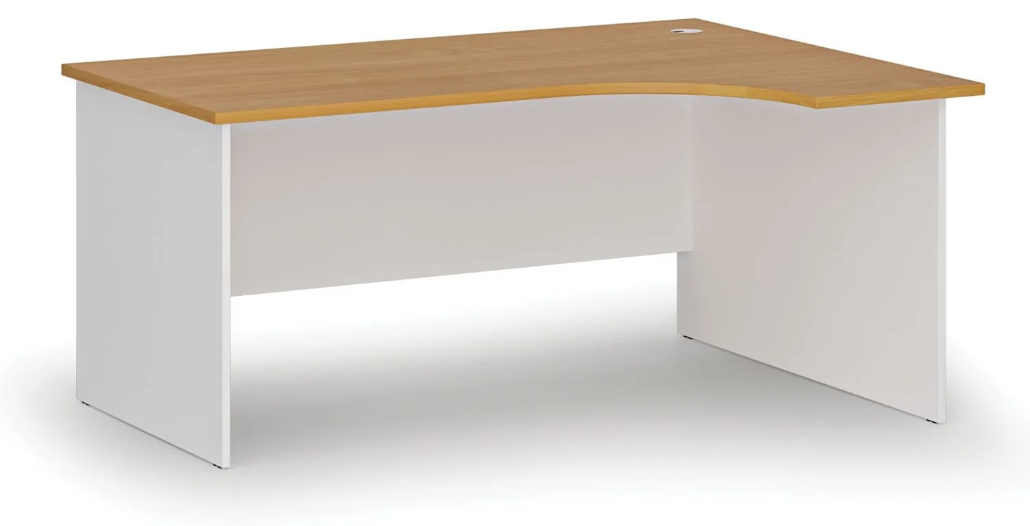 Rohový kancelársky písací stôl PRIMO WHITE, 160x120 cm, pravý, biela/buk
