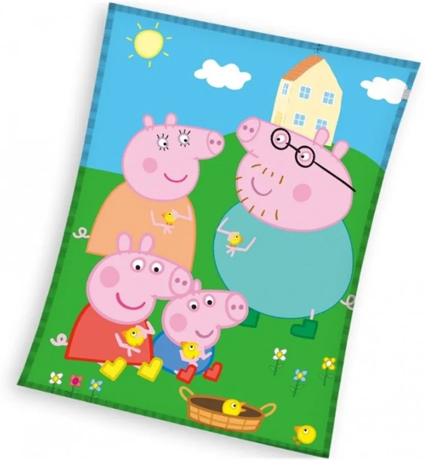Veľká coral fleece deka Prasiatko Peppa a kuriatka - gramáž 240 g/m² - 150 x 200 cm