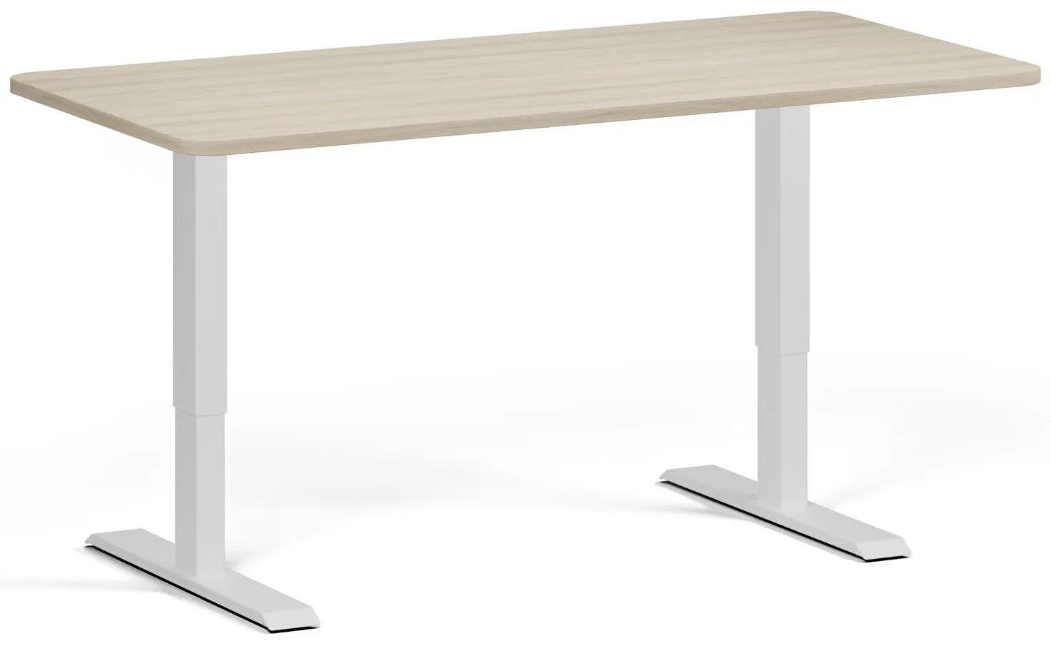 Výškovo nastaviteľný stôl, 160x80 cm, 1 motor, zaoblené rohy, sivá podnož, dub prírodný