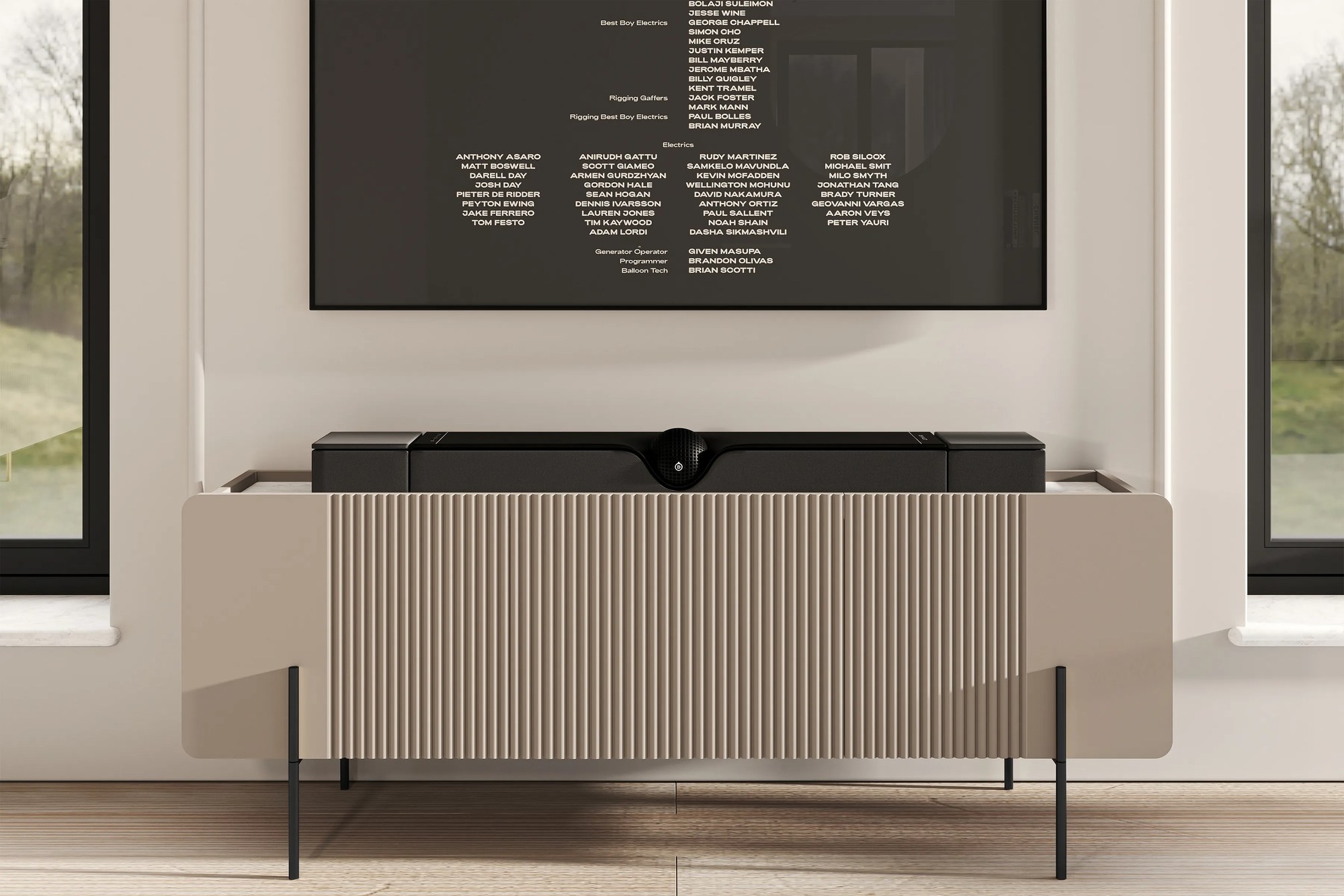 TV stolík Malmi 150 cm - kašmírová / crema bianca / čierna