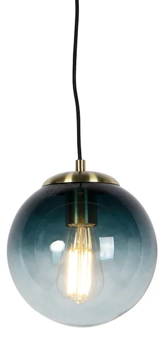 Závesné svietidlo v štýle Art Deco mosadz s oceánskym modrým sklom 20 cm - Pallon