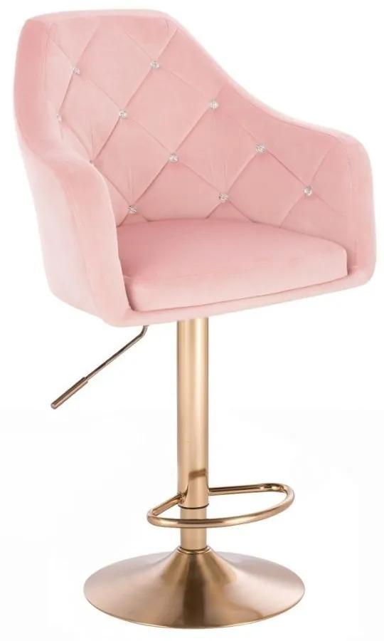 LuxuryForm DESIGN Barová stolička ROMA VELUR na zlatom tanieri - svetlo ružová