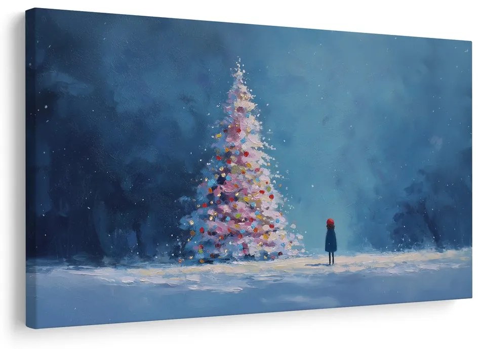 Obraz vianočný strom a osamelý pútnik