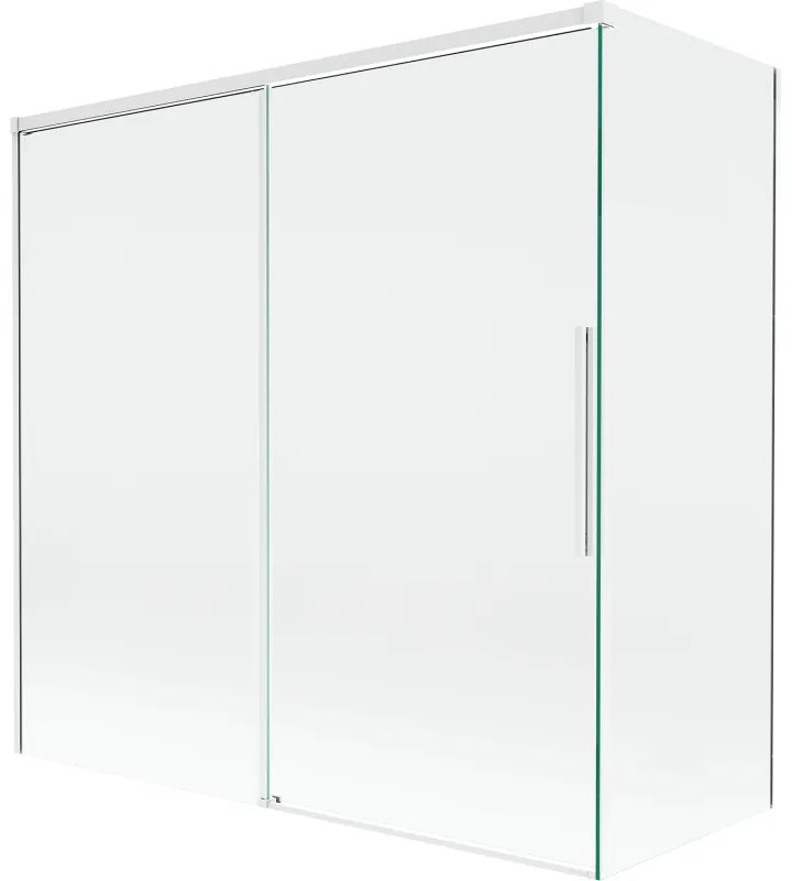 Mexen Rox, 2-krídlová posuvná vaňová zástena 160 + 80 x 150 cm, 8mm číre sklo, biely profil, 8C9-160-080-20-00