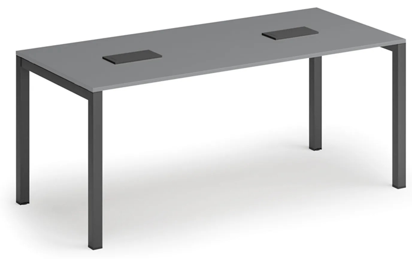 Rokovací stôl PRIMO SQUARE, 180x80 cm, grafit + 2x stolná zásuvka TYP II, čierna