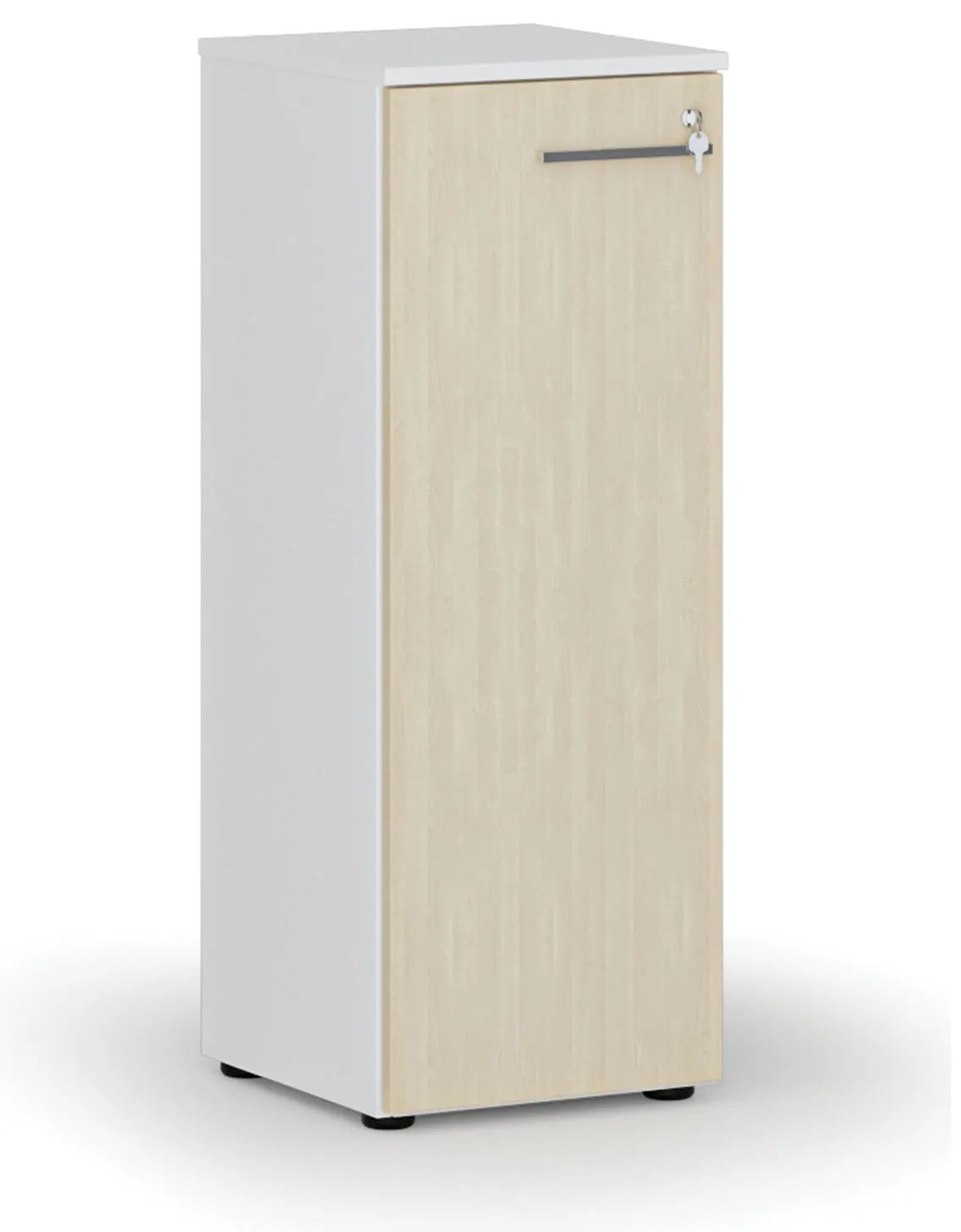 Nízka kancelárska skriňa s dverami PRIMO WHITE, 400 x 420 x 1087 mm, biela/breza