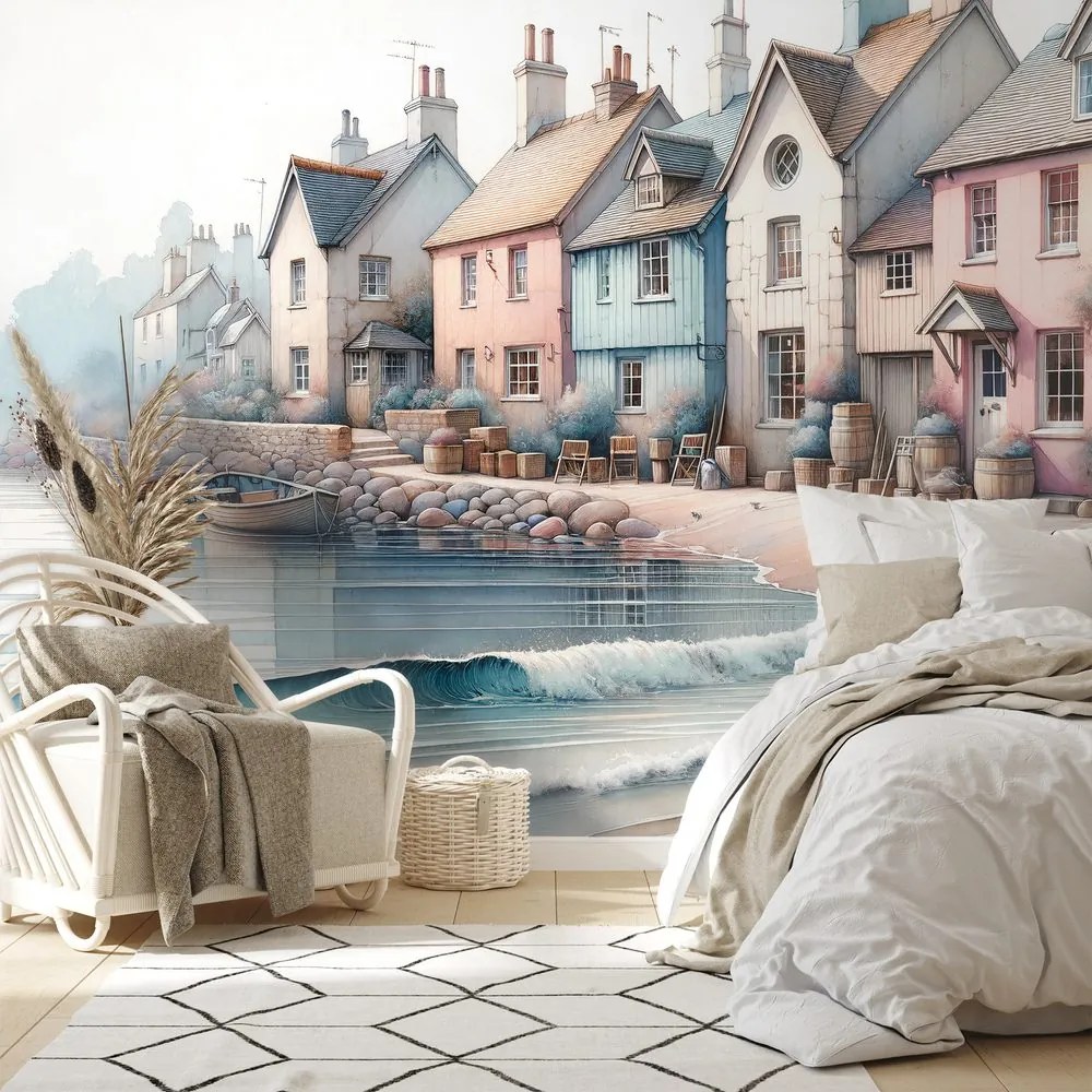 Samolepiaca fototapeta pastelové prímorské domčeky