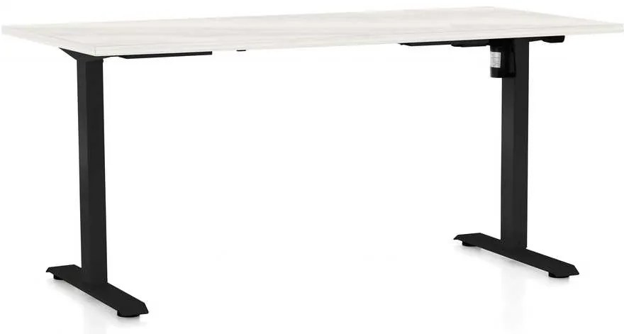 Výškovo nastaviteľný stôl OfficeTech A, 160 x 80 cm, čierna podnož, biely jaseň