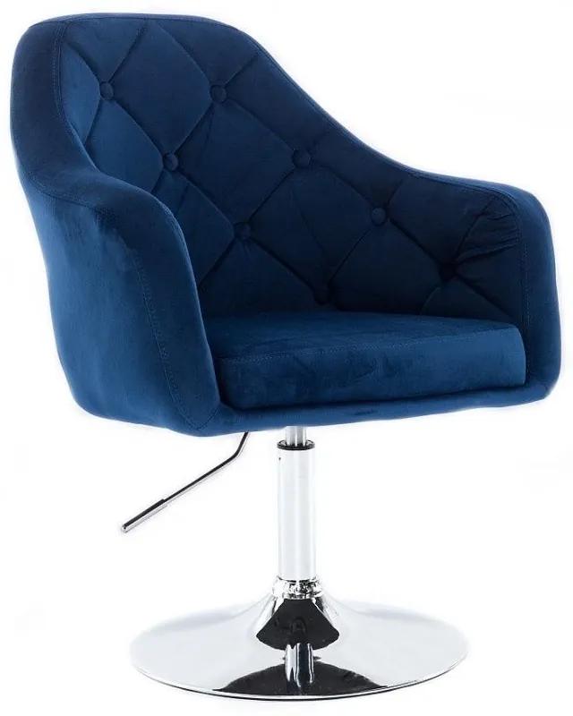 LuxuryForm DESIGN Kreslo ANDORA VELUR na striebornom tanieri - modré