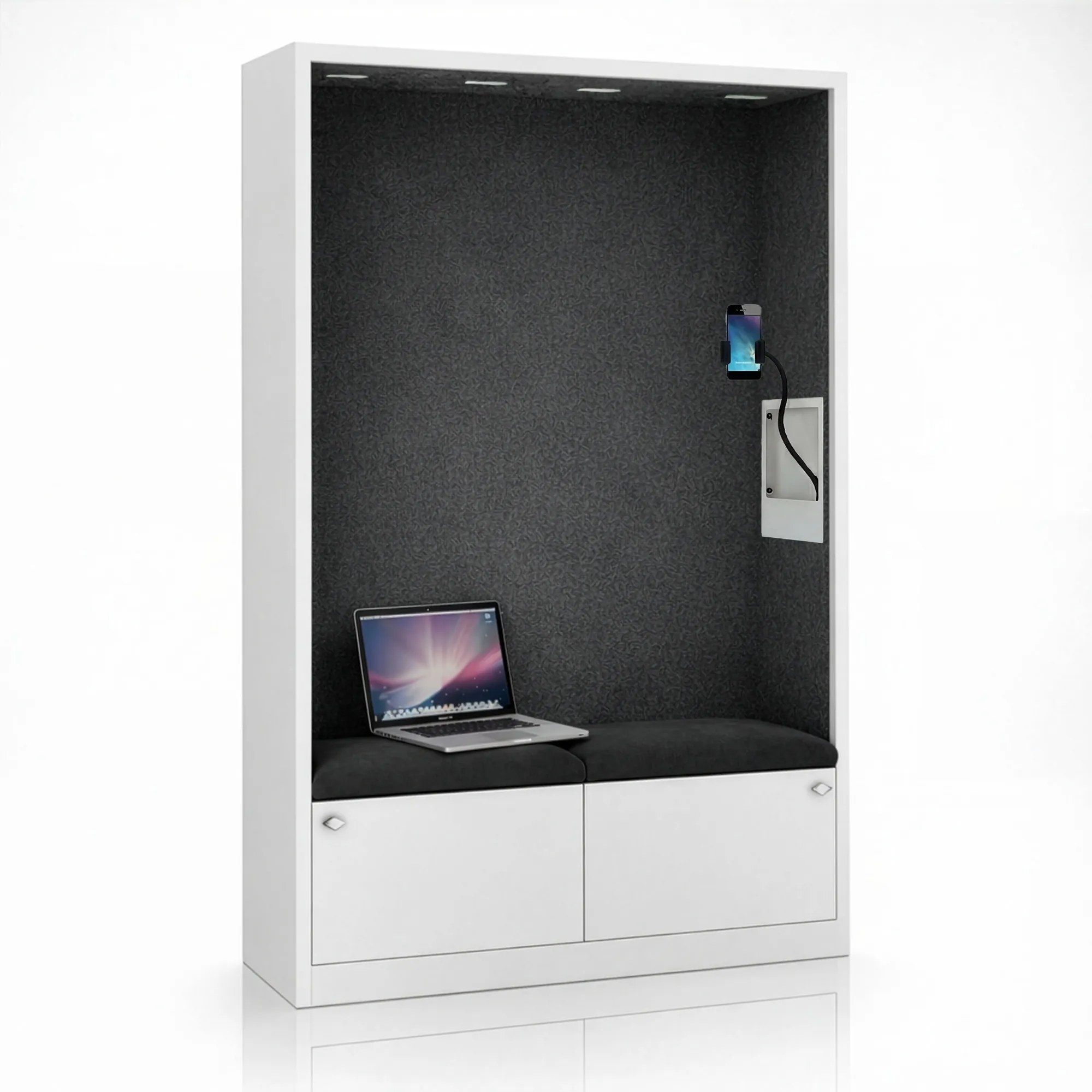 Akustická kabína SALLY MentalBox 1150 mm – biely korpus, tmavosivé sedadlo