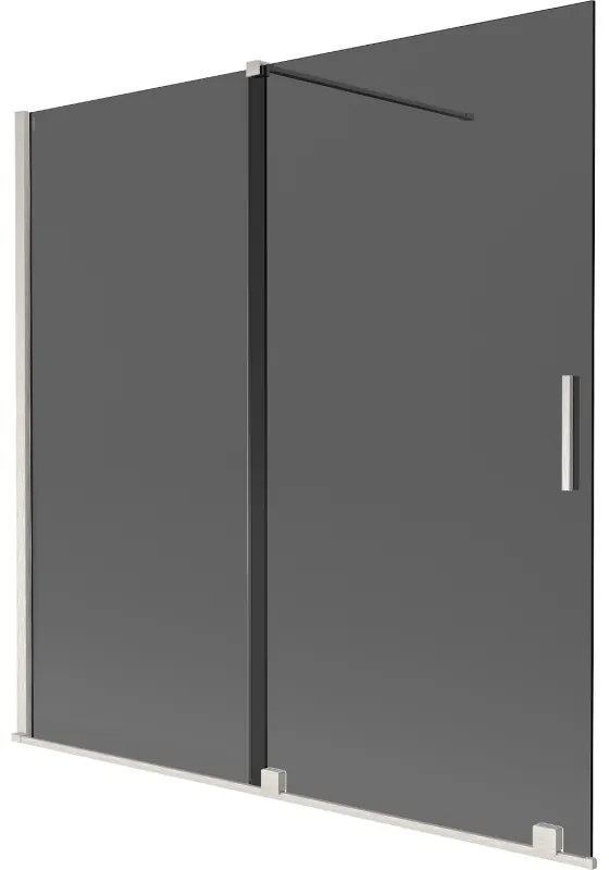 Mexen Velar, 2-krídlová posuvná vaňová zástena 160 x 150 cm, 8mm šedé sklo, brúsená oceľ, 896-160-000-41-97