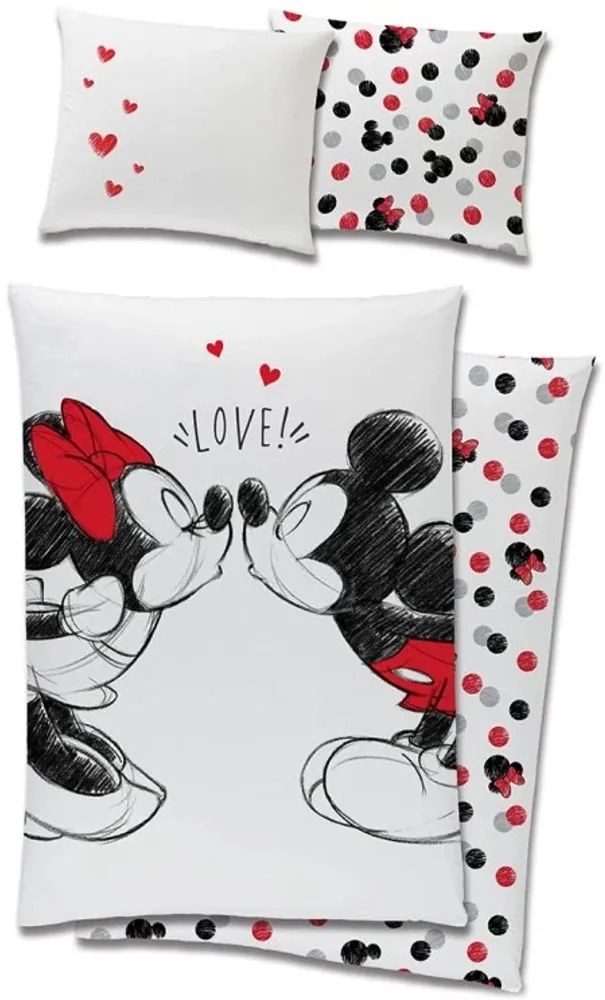 Bavlnené posteľné obliečky Minnie &amp; Mickey Mouse - motív Love - 100% bavlna Renforcé - 90 x 70 cm + 140 x 200 cm