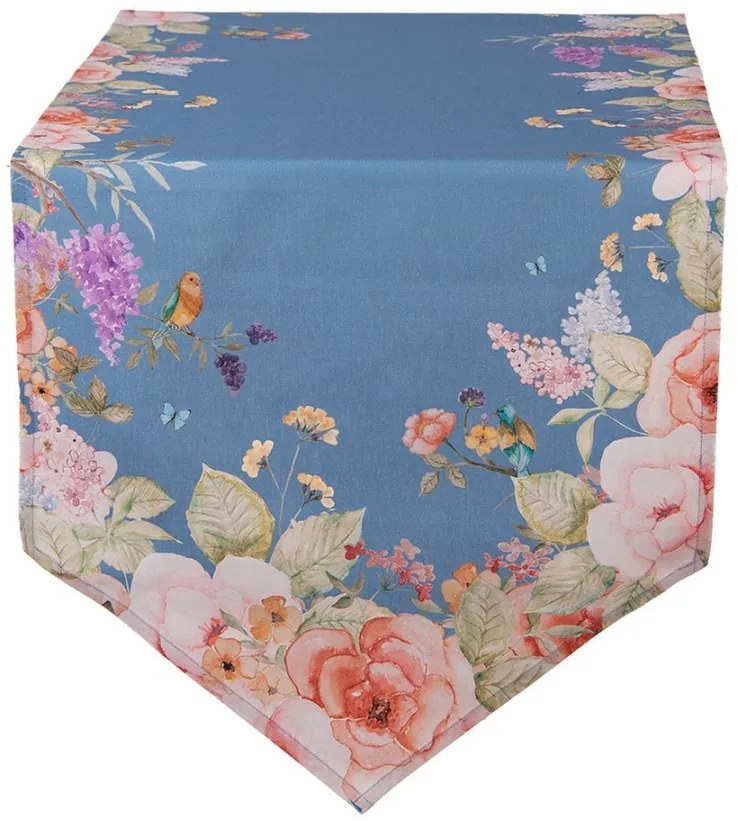 Modrý bavlnený behúň s kvetmi Flower & Fiesta - 50*160 cm Modrý bavlnený behúň s kvetmi Flower & Fiesta - 50*160 cm