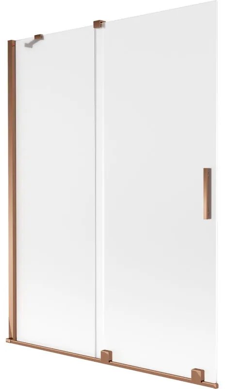 Mexen Velar, 2-krídlová posuvná vaňová zástena 130 x 150 cm, 8mm sklo námraza, ružové zlato, 896-130-000-31-60