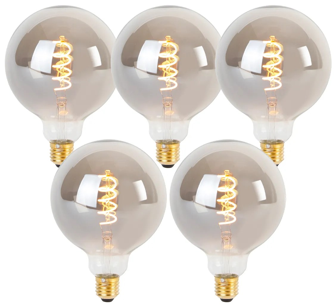 Sada 5 stmievateľných LED žiaroviek E27 so skrúteným vláknom G125 dymová 4W 120lm 1800K