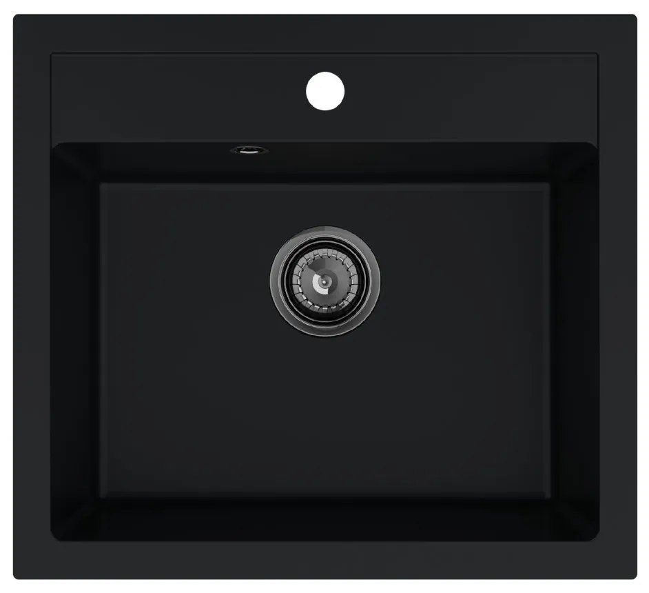 Sink Quality Ferrum, kuchynský granitový drez 565x510x205 mm + čierny sifón, čierna, SKQ-FER.C.1K60.XB