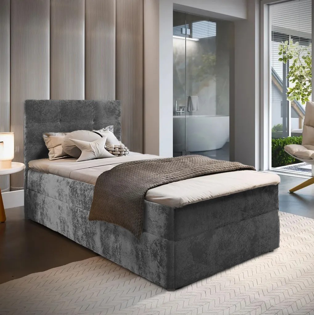 Čalúnená posteľ boxspring GLORIEN VELVET 80x200 cm sivá Matrac: Bonell pružinová matrac