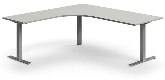Kancelársky stôl QBUS, rohový, 2000x2000 mm, T-rám, strieborný rám, svetlošedá