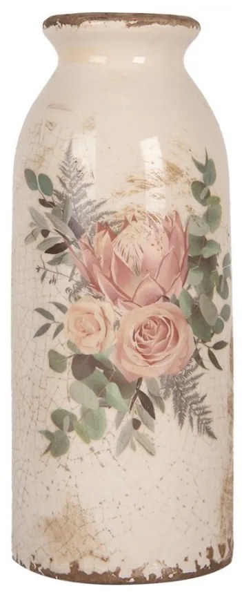 Béžová keramická váza s kvetmi Protea Eucalypt L - Ø 8*20 cm