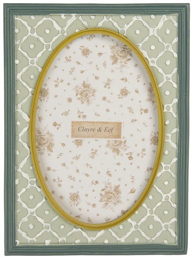 Zelený antik fotorámik so zdobením - 14*2*19 cm / 10*15 cm