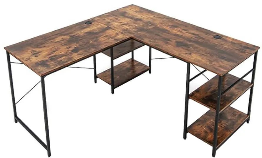 Rohový písací stôl s poličkami, hnedý, s možnosťou prestavby