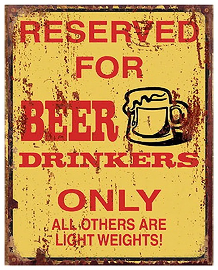 Žltá nástenná kovová ceduľa Beer - 20*1*25 cm