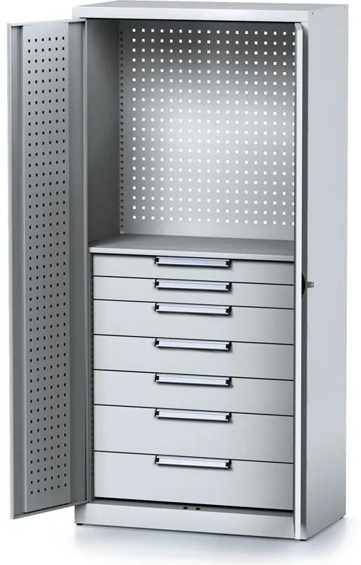 Alfa 3 Policová dielenská skriňa 2-dverová MECHANIC, 1 polica, 7 zásuviek, 920 x 500 x 1950 mm, sivé dvere