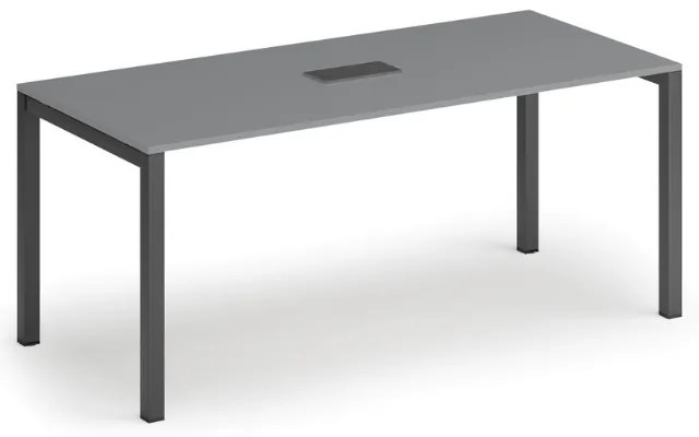 Rokovací stôl PRIMO SQUARE, 180x80 cm, grafit + stolná zásuvka TYP II, čierna