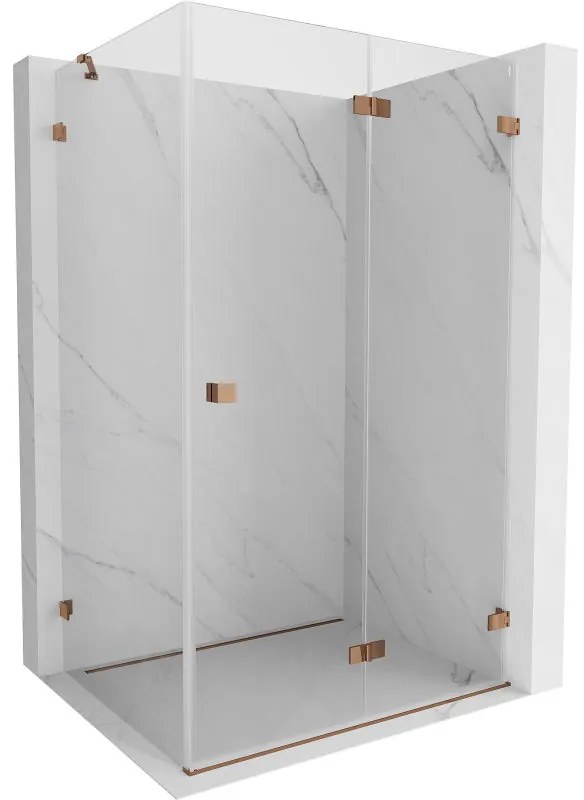 Mexen Lunar-F, sklápací sprchový kút pravý 75 x 70 cm, 8mm číre sklo, ružové zlato 836-075-070-60-00-P