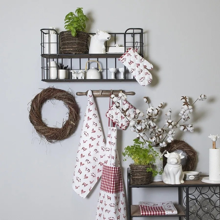 Kuchynská bavlnená chňapka Country Life Animals bielo-červená- 16 * 30 cm