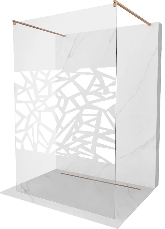 Mexen Kioto, sprchová zástena Walk-In 100 x 200 cm, 8mm číre sklo biely vzor, medený matný profil, 800-100-002-65-85