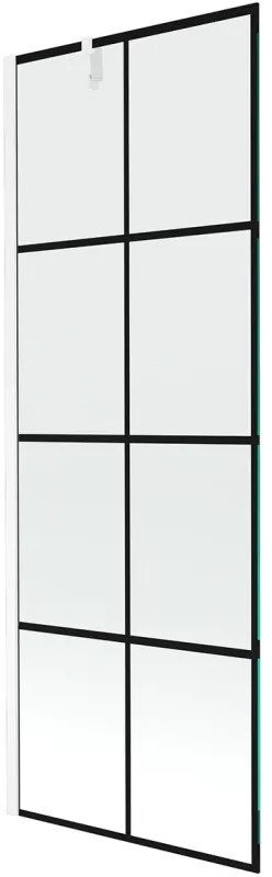 Mexen Next, vaňová zástena 1-krídlová 70 x 150 cm, fixné krídlo, 6 mm číre sklo s čiernym vzorom, biely profil, 895-070-000-00-77-20
